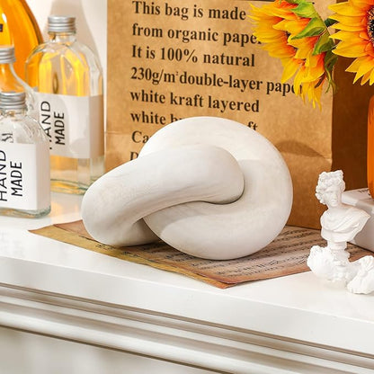 2 Link Wood Chain Link Decor Coffee Table Wooden Knot Decor Hand Carved Modern Farmhouse Ornament Boho Rustic Natural Chain Items for Home Living Room Bedroom Shelf Decorations(White)