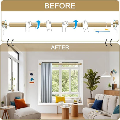 YNL Shower Curtain Rod 34-82 Inches (2.8-6.8ft) Adjustable Spring Shower Rod No Drilling, Non-Slip, Never Rust, Stainless Steel, Suitable for Bathroom Window Living room, Gold