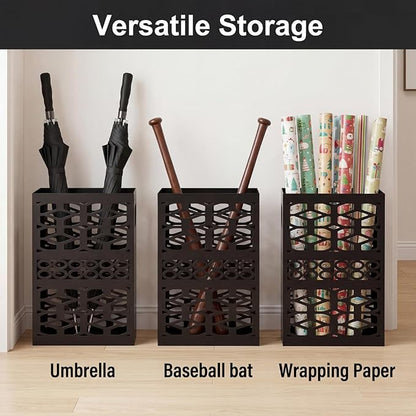 ZENFUN Rectangle Metal Umbrella Stand with 2 Hooks, Entryway Umbrella Holder & Walking Cane Storage, Umbrella Organizer Freestanding for Home, Office, Hotel, Black