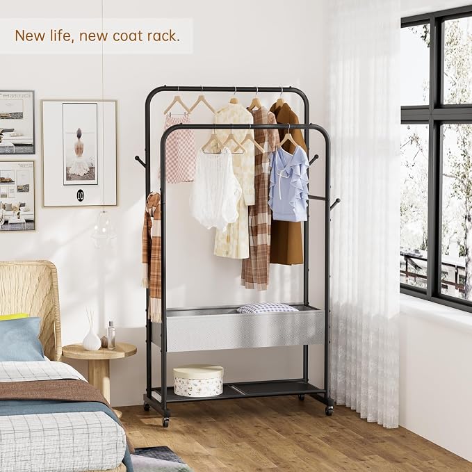 Golpart Clothes Garment Coat Rack Drying Clothing Racks Metal Freestanding for Hanging Clothes Portable Closet for Laundry Bedroom Black