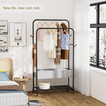 Golpart Clothes Garment Coat Rack Drying Clothing Racks Metal Freestanding for Hanging Clothes Portable Closet for Laundry Bedroom Black