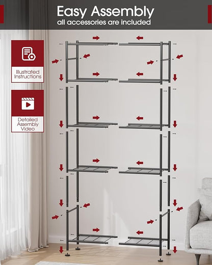 Sakugi Storage Shelves - 5 Tier Shelf Organizer, Sturdy Metal Garage Shelving with Adjustable Leveling Feet, Space-Saving Shelves Organizer for Pantry, Laundry, Kitchen (32" x 12" x 71", Black)
