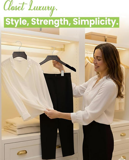 Wooden Hangers with Clips for Women, Solid Wood Skirt & Suit Hangers, Heavy-Duty Adjustable Non-Slip Design with Velvet Grip, Mahogany with Black Velvet, 6 pcs