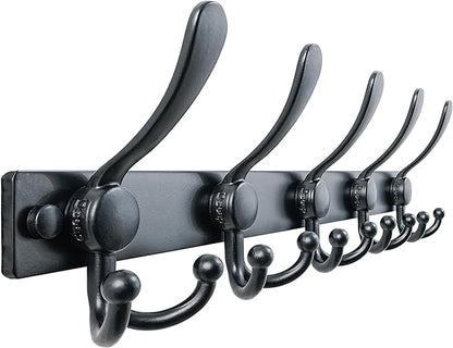 Dseap Coat Rack Wall Mount 2.0 Pro: Heavy Duty 300% Thicker, 16" Stud Mount, Stainless Steel Wall Coat Hooks Hanger for Clothes Jackets Hats Entryway Closet, MaxStrong Series, Black