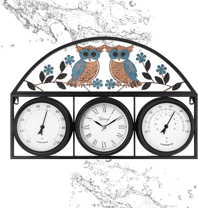 26Inch Large Outdoor Clock,Waterproof Wall Clock with Thermometer and Hygrometer Combo,Weatherproof Non-Ticking Battery Operated Decor Clock for Patio,Garden,Pool,Porch,House Warming Gifts