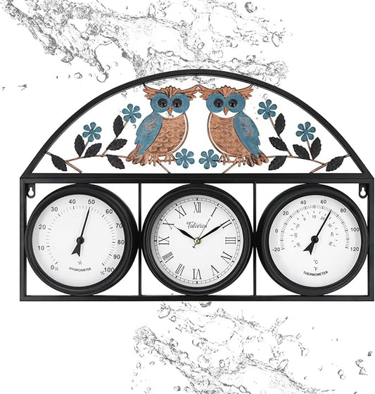 26Inch Large Outdoor Clock,Waterproof Wall Clock with Thermometer and Hygrometer Combo,Weatherproof Non-Ticking Battery Operated Decor Clock for Patio,Garden,Pool,Porch,House Warming Gifts