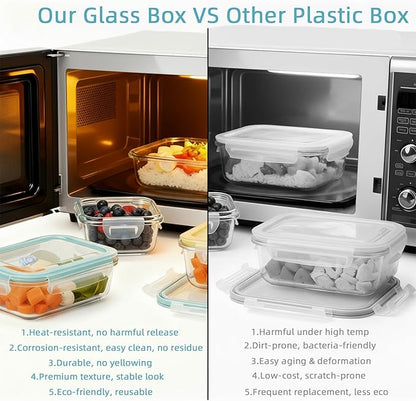 8 Pack Glass Food Storage Containers with Airtight Lids, Glass Sets with Lids, Meal Prep Containers for Microwave, Oven, Freezer and Dishwasher