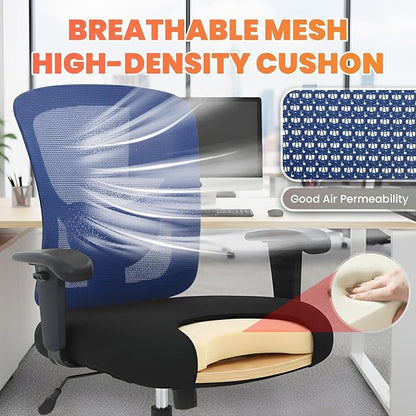 BestOffice Big & Tall Office Chair, 400 lb Capacity Mesh Desk Seating with Lumbar Support, Wide Seat, Adjustable Arms, Rolling Swivel High-Back Ergonomic Executive Task Model for Home Office, Blue
