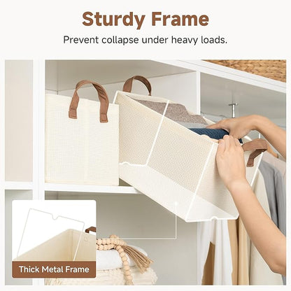 StorageWorks Storage Bins, Shelves Baskets for Organizing, Fabric Closet Organizers with Handles, Metal Frame, Beige?Texture?, 2-Pack