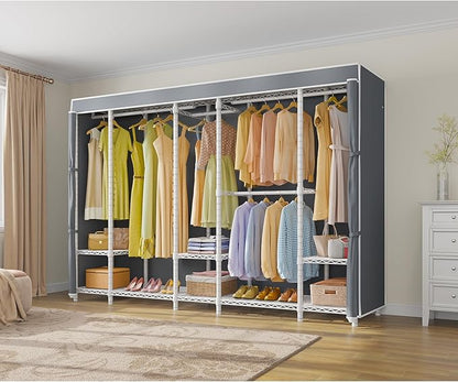 VIPEK V50C Extra Large Coverd Clothes Rack, White Portable Closet Rack with Grey Cover, Multi-Functional Freestanding Wardrobe Closet Heavy Duty Clothing Racks for Hanging Clothes