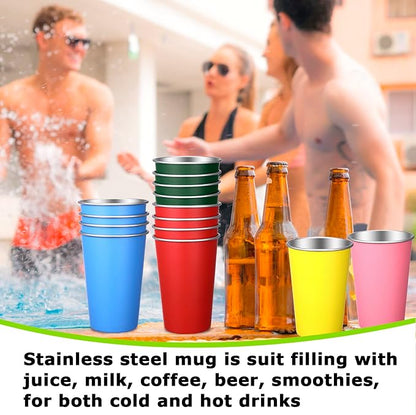 Mimorou 20 Pack Stainless Steel Pint Cups Metal Cups Unbreakable Drinking Water Tumblers Stackable Tumbler for Adults Bar Home Restaurant Travel Picnic Camping Outdoor (Multicolor,16 oz)