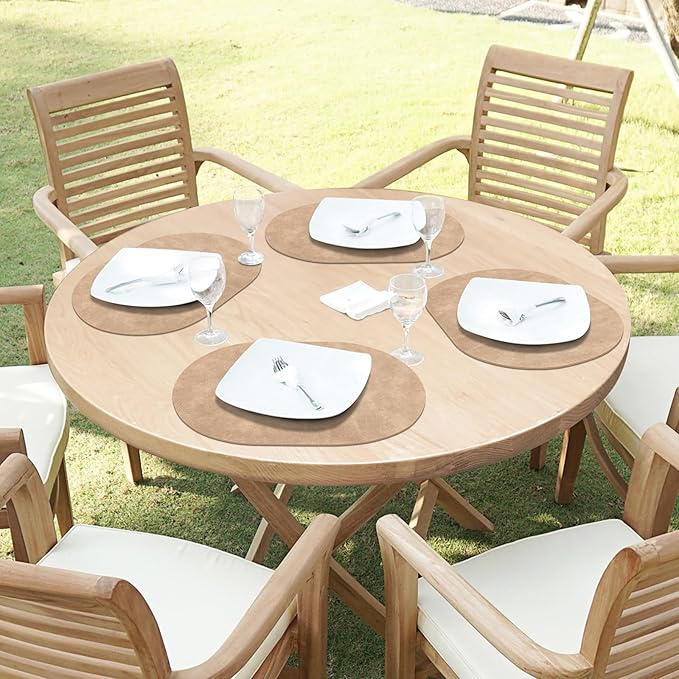 ADRIMER Placemats, Heat Resistant Oval Placemats Set of 4 Washable 12 x 17 Inch, Waterproof Table Placemats Set of 4, Wipeable Faux Leather Placemats for Kitchen, Dining Room, Apricot