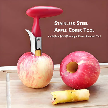 Apple Corer, Stainless Steel Fruit Core Remover with Ergonomic Grip, Sharp Serrated Blade for Apples and Pears, Dishwasher Safe Kitchen Gadget for Baking & Snack Prep (Red)