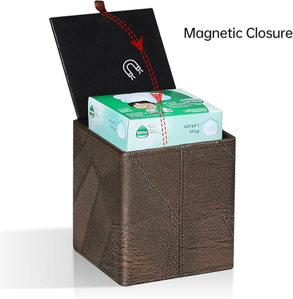 Square Tissue Box Cover, Stylish Leather Tissue Box Holder with Magnetic Bottom, Used As A Decorative Tissue Holder for Living Rooms, Bedrooms, and Desks (Brown Vintage)