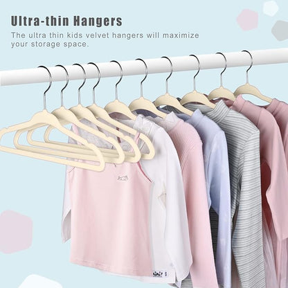 BAGAIL 50 Pack Kids Velvet Hangers 14 Inches Children's Clothes Hangers Non-Slip Baby Hangers for Infant/Toddler (Ivory)