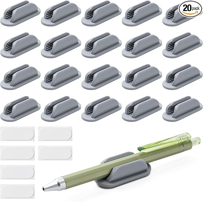 20 Pack Adhesive Pencil Holders for Desk,Silicone Flexible Pen Holder for Wall, Office, School,Home,Classroom Must Haves,Teacher Essentials Accessories,Desk Organizer,Art Supply,Small Gift(20, Gray)