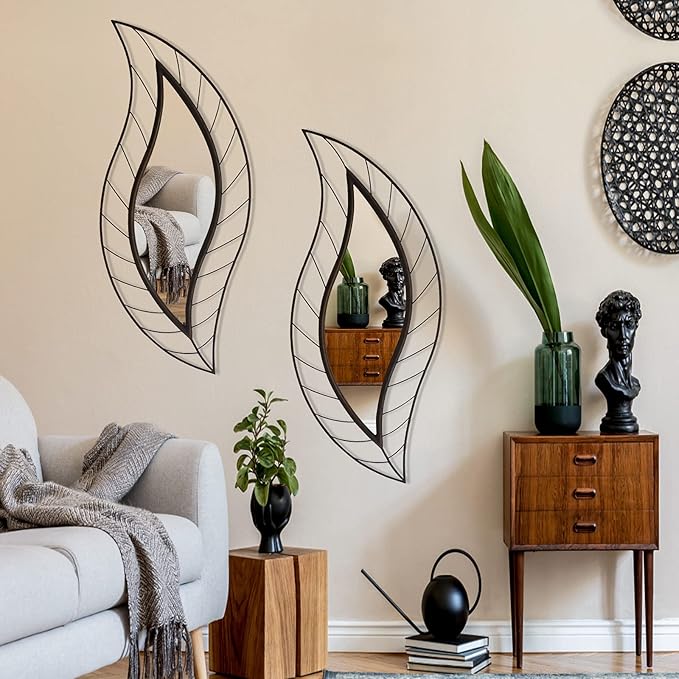 ironsmithn Decorative Wall Mirror, Leaf Design Metal Frame, 45" x 18.5" Unique Wall Mirror for Bathroom Vanity Living Room Bedroom Fireplace(Rustic)