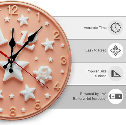 Wall Clock， Starry Sky Theme Non Ticking Wall Clocks Battery Operated， Peach Wooden Wall Clocks for Kitchen， Living Room， Bedroom， Office， Bathroom Decorative 25 * 25cm