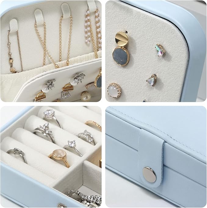 CASEGRACE Jewelry Box For Women Travel Jewelry Organizer Double Layer for Necklace Earring Rings Jewelry Holder Case