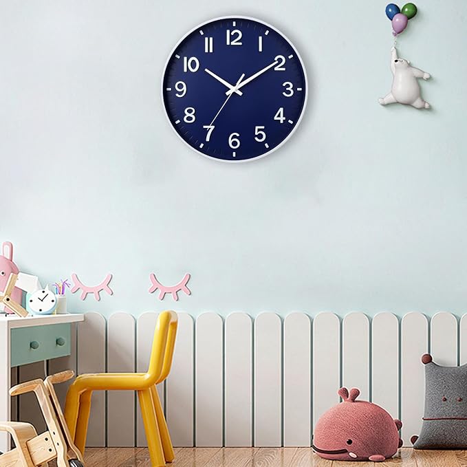 HZDHCLH Navy Blue Wall Clocks Battery Operated,12 inch Silent Non Ticking Modern Wall Clock for Living Room Bedroom Kitchen Office Classroom Decor