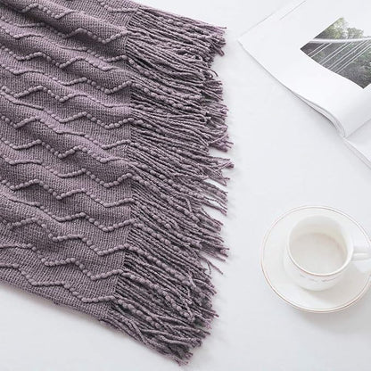 BOURINA Dark Lavender Throw Blanket 50 x90 Inches Textured Solid Soft Sofa Throw Bed Runner Knitted Decorative Blanket
