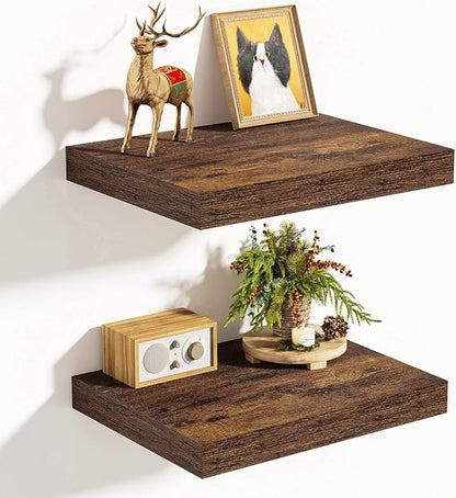 Vivelove 10 Inch Deep Floating Shelves 10 inch Long, 10 x 10 Wide Wall Shelves with Invisible Brackets, for Bedroom Bathroom Living Room Kitchen Office, Farmhouse Home Decor, Set of 2, Rustic Brown