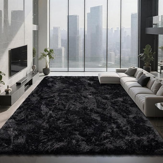 9X12 Large Shag Area Rugs for Living Room Bedroom,Big Soft Fluffy Rug for Bedroom Dorm,Indoor Carpet Plush Rugs for Living Room Home Decor (Black, 9X12 Feet)