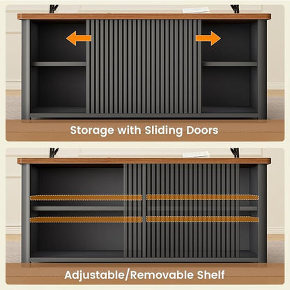 SEDETA 31.5" Lift Top Coffee Table with Storage, Square Coffee Tables for Living Room, Fluted Coffee Table with Large Hidden Storage Compartment and Adjustable Shelves, Fluted Black