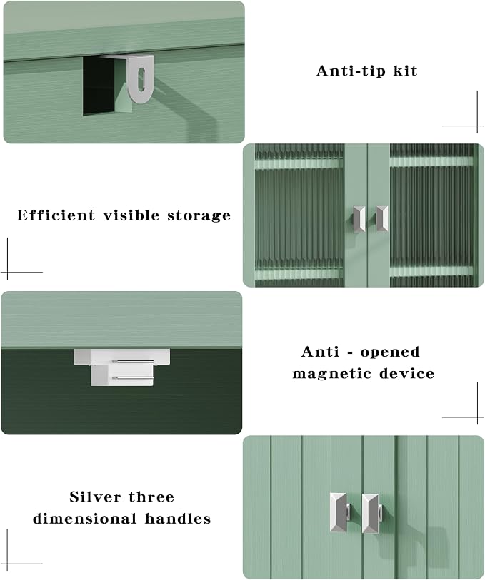 Akxomel 53.1" H Tall Bathroom Storage Cabinet, Bathroom Floor Cabinet with 6 Doors and Adjustable Shlef, Linen Cabinet, Pantry Cabinet for Living Room, Kitchen, Entryway, Green