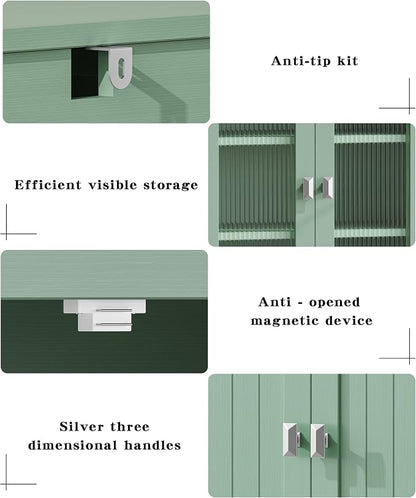 Akxomel 53.1" H Tall Bathroom Storage Cabinet, Bathroom Floor Cabinet with 6 Doors and Adjustable Shlef, Linen Cabinet, Pantry Cabinet for Living Room, Kitchen, Entryway, Green
