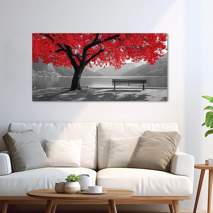 Tarfupth Black and White Red Large Tree of Life Wall Art for Living Room Mountain Artwork Landscape Lake Pictures for Bedroom Office Home Decor Modern Canvas Prints 20"x40"