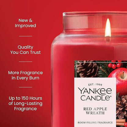 Yankee Candle Red Apple Wreath, Holiday Scented Candle, 22oz Large Jar with up to 150 Hour Burn Time, Giftable