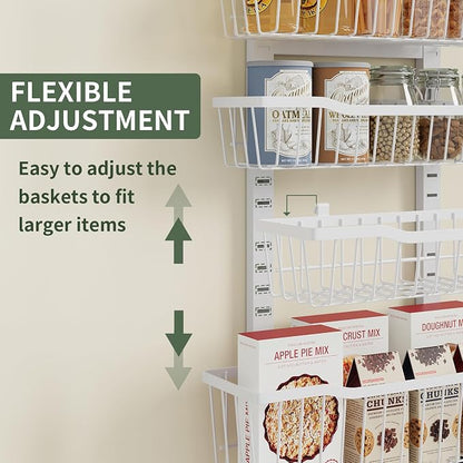 Eastherry Over The Door Organizer，8-Tier Over The Door Pantry Organizer with Adjustable Baskets，Metal Hanging Pantry Organizers and Storage for Kitchen, Back of Door Seasoning Rack (White)