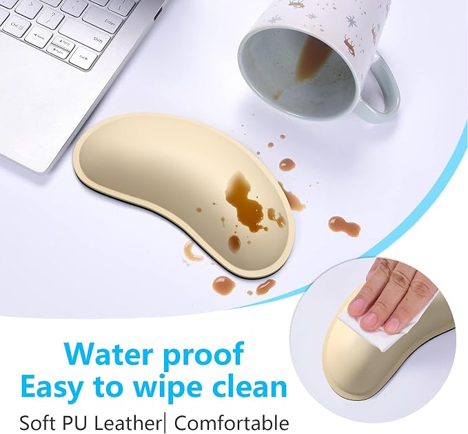 Dapesuom Mouse Wrist Rest, Ergonomic Memory Foam Mouse Wrist for Computer Desk Mats Support, PU Leather Hand Rest Pad Cushion for Gaming, Laptop, Men, Women, Pain Relief & Easy Typing, Colonial White