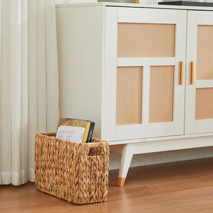 BROWNLILY Hand-Woven Magazine Holder, Natural Water Hyacinth Magazine Wicker Basket, Magazine Storage Floor Rustic Home Decor for Living Room, Bedroom