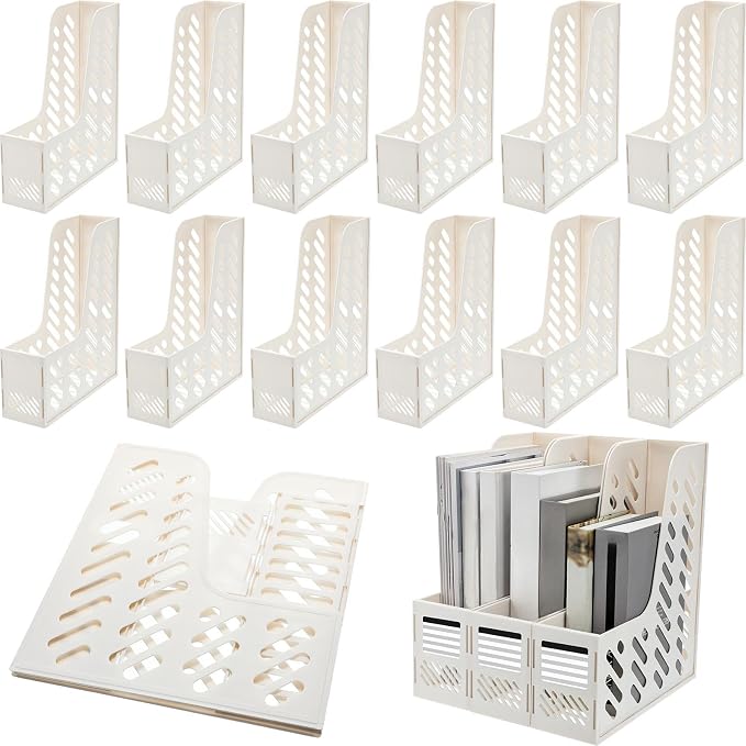 Glenmal 12 Pack Magazine Organizers Binder Organizer for Desk Plastic Vertical File Holder Magazine Racks Desk Accessories for Office, Home, or School (White)