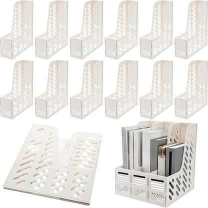 Glenmal 12 Pack Magazine Organizers Binder Organizer for Desk Plastic Vertical File Holder Magazine Racks Desk Accessories for Office, Home, or School (White)