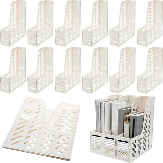 Glenmal 12 Pack Magazine Organizers Binder Organizer for Desk Plastic Vertical File Holder Magazine Racks Desk Accessories for Office, Home, or School (White)