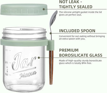 6 Pack Overnight Oats Containers with Lids and Spoons, 16 oz Glass Mason Overnight Oats Jars, Large Capacity Airtight Jars for Milk, Cereal, Fruit