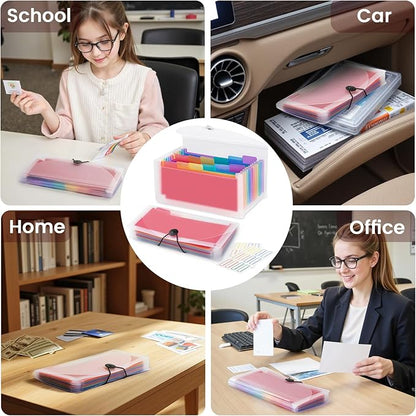 13 Pocket A6 Receipt Organizer, 2 Pack Small Accordion File Organizer, Coupon Organizer with Labels - Clear