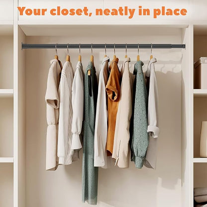 Closet Rod 17-63 Inches, Adjustable Heavy Duty Black Metal Closet Rods for Hanging Clothes, 1.3 Inch Diameter with Wall Brackets for Wardrobes, Laundry Room
