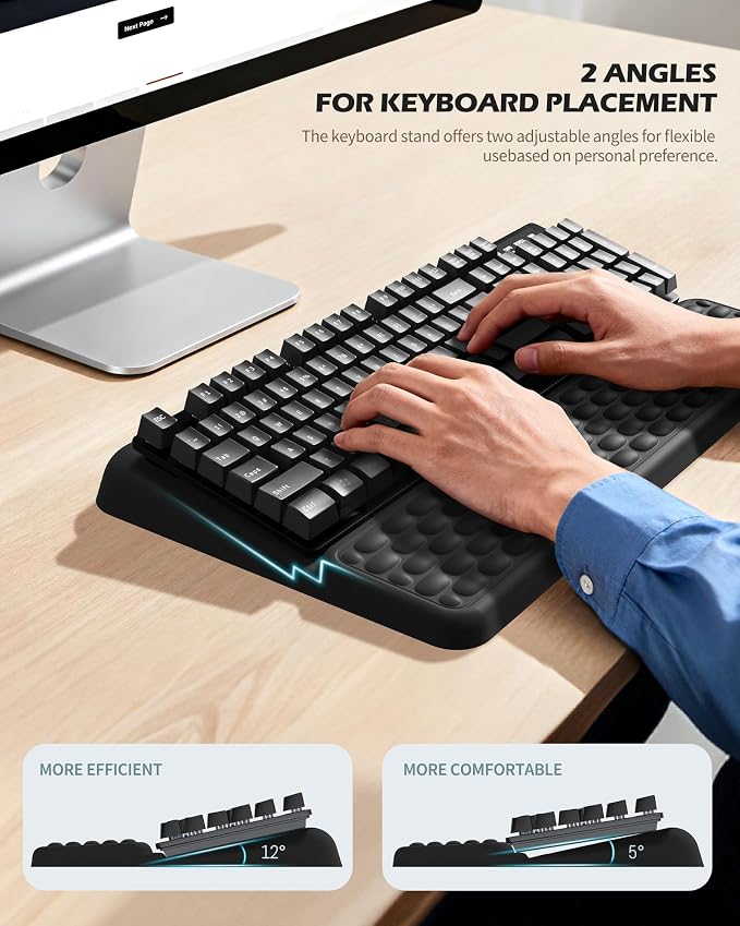 Computer Keyboard Wrist Rest, Wrist Rest for Computer Keyboard, Two Adjustable Keyboard Angles, Slow Rebound Comfortable Foam and Skin-Friendly Fabric. Suitable for Office, Gaming, and Home