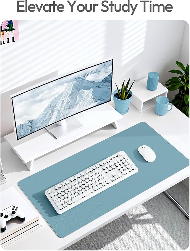 YSAGi Leather Desk Protector, Office Mat, Large Mouse Mat, Non-Slip PU Leather Blotter, Laptop Desk Mat, Waterproof Writing Pad for Office and Home(Aquamarine, 55" x 24")