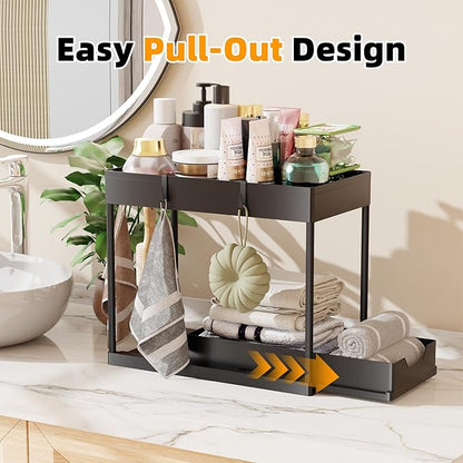 Simple Trending 3 Pack Under Sink Organizer, Pull-Out Cabinet Organizer Drawer, 2 Tier Multi-Purpose Slide Out Storage Shelf for Kitchen Bathroom, Black
