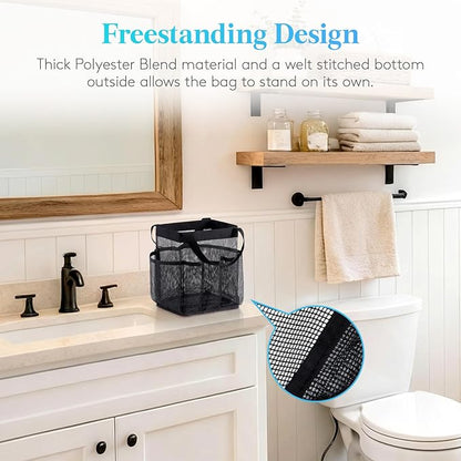 Lifewit Mesh Shower Caddy 2 Packs, Freestanding Portable Shower Tote Bag for Dorm, Bathroom, Gym, Travel, Quick Dry Hanging Organizer with 7 Storage Pockets for Toiletry Essentials, Black&Pink