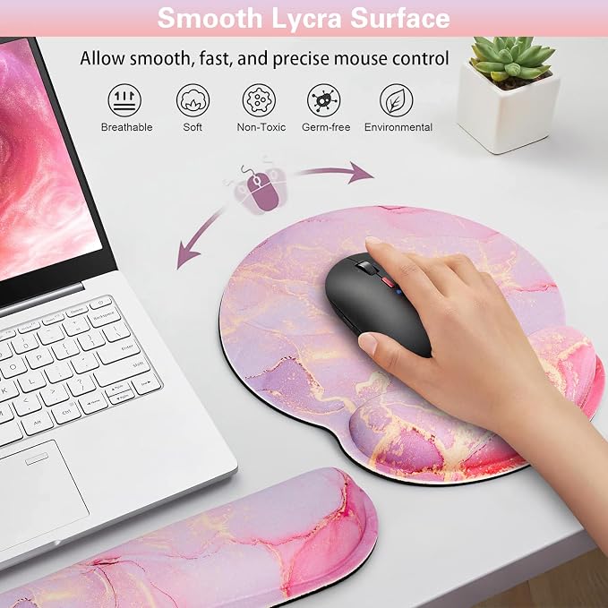 Mouse Pad with Wrist Rest Set,Qomolama 3-in-1 Wrist Support Mousepad Set,Gaming with Anti-Skid Base,Ergonomic Mouse Pad,Memory Foam Keyboard Gel Wrist Rest