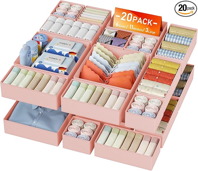 DIMJ Drawer Organizer Clothes Storage - 20 Pack Baby Dresser Organizer for Nursery, Foldable Closet Drawer Organizer Bins for Bedroom Organization, Fabric Storage Dividers for Socks, Underwears, Bras
