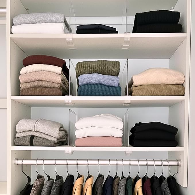 Shelf Dividers Purse Organizer for Closet: 11-inch Tall(Higher Version) Acrylic Sweater Organizer - Upgraded Extra Height for Large Handbags, Totes, Clothes, Towels on Wood Shelves 6-Pack