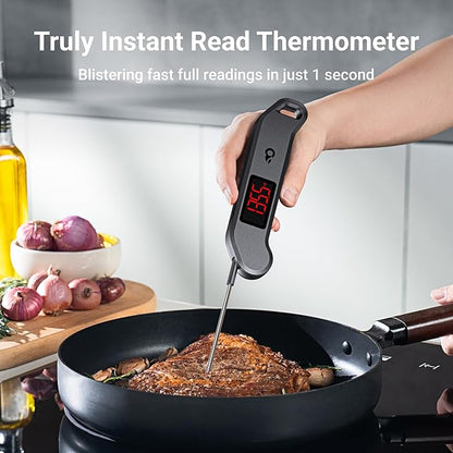 Meat Thermometer Digital, 1 Sec Instant Read, ±0.5℉ Accuracy NIST Certified Food Thermometer, Auto-Rotate, LED Screen, Highly Waterproof Cooking Thermometer for Fathers Day, Gifts for Him Dad Men