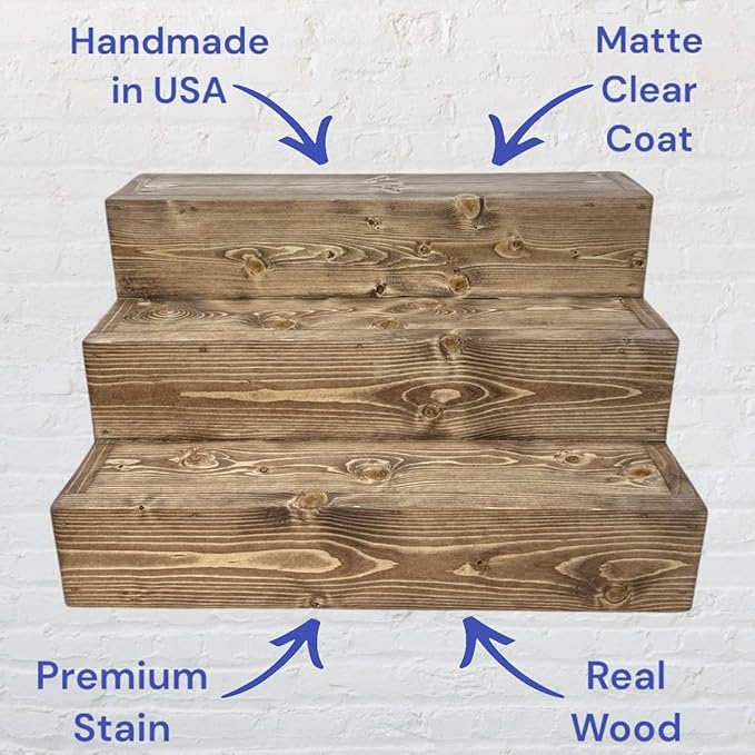 Handmade Tiered Display Shelving - Three Tier Bar Display - Bar Organizer - Liquor Bottle Display (24" with Back, Special Walnut)